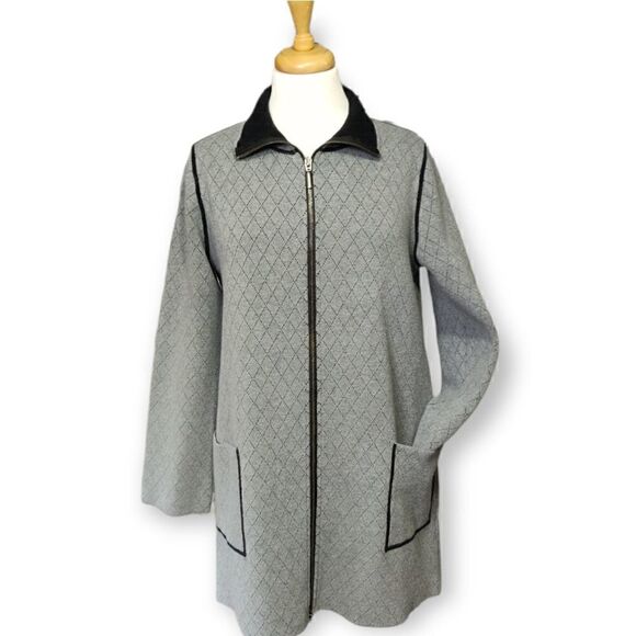 💥 DAMASK GRAY COTTON ZIP FRONT CARDIGAN BLAZER DUSTER COAT SIZE M - Picture 9 of 11